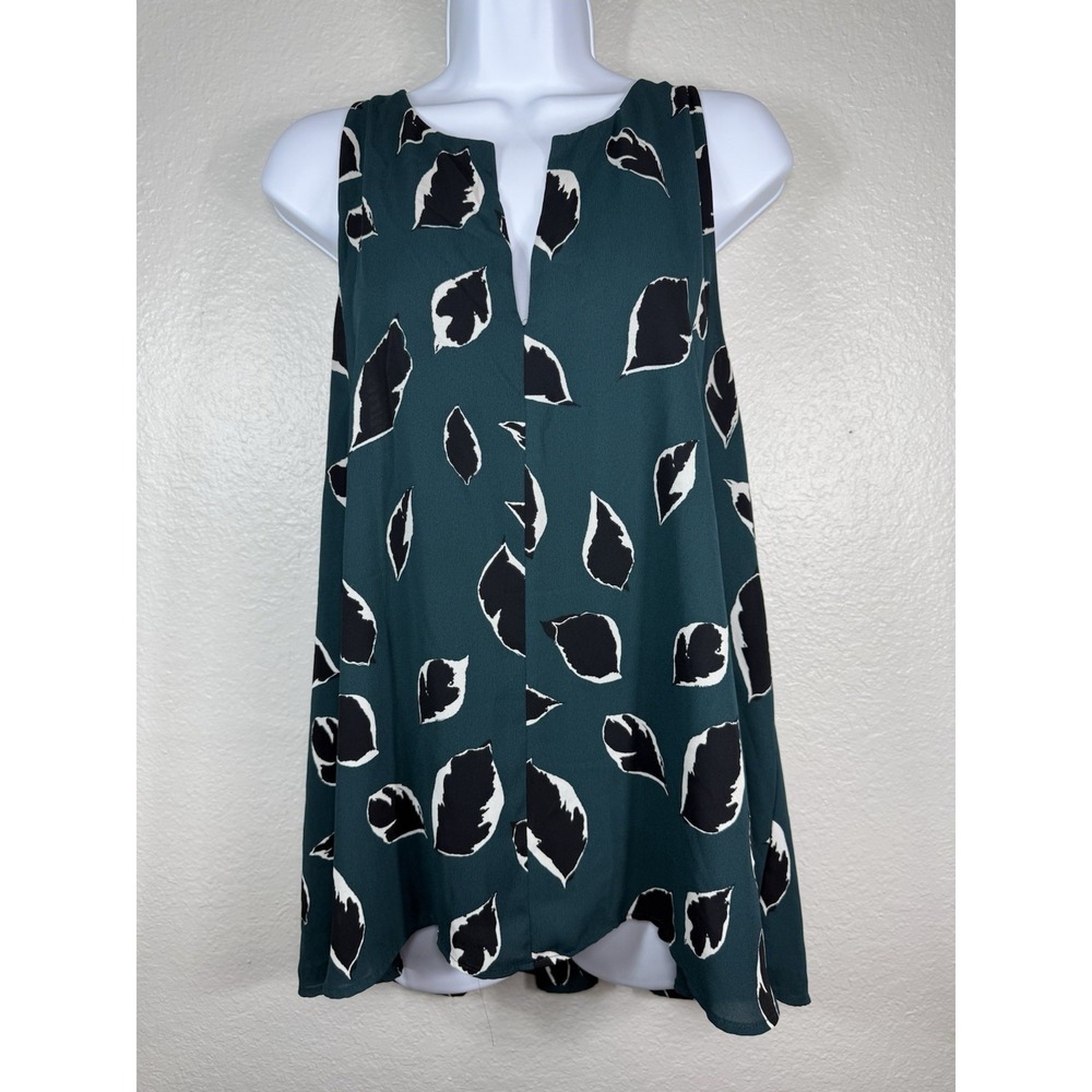 Ann Taylor LOFT womens  sleeveless green leaf pattern blouse Size XL Office Work